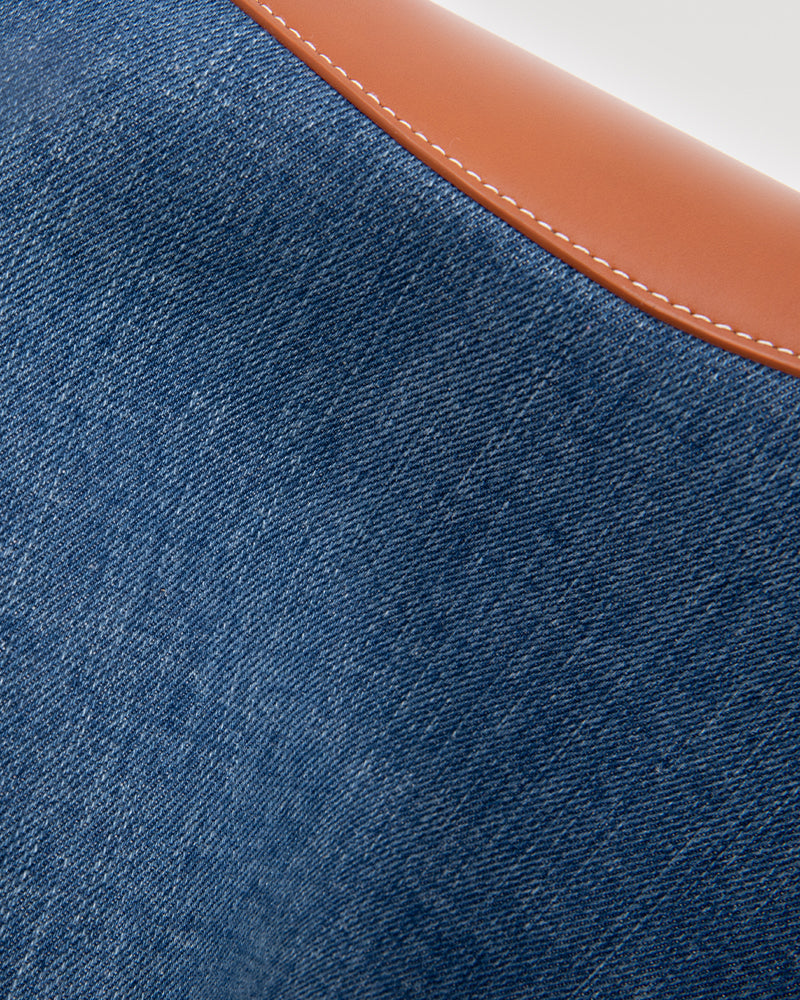 Vastote series top-grain leather and denim patchwork tote bag