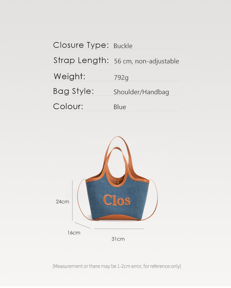 Vastote series top-grain leather and denim patchwork tote bag