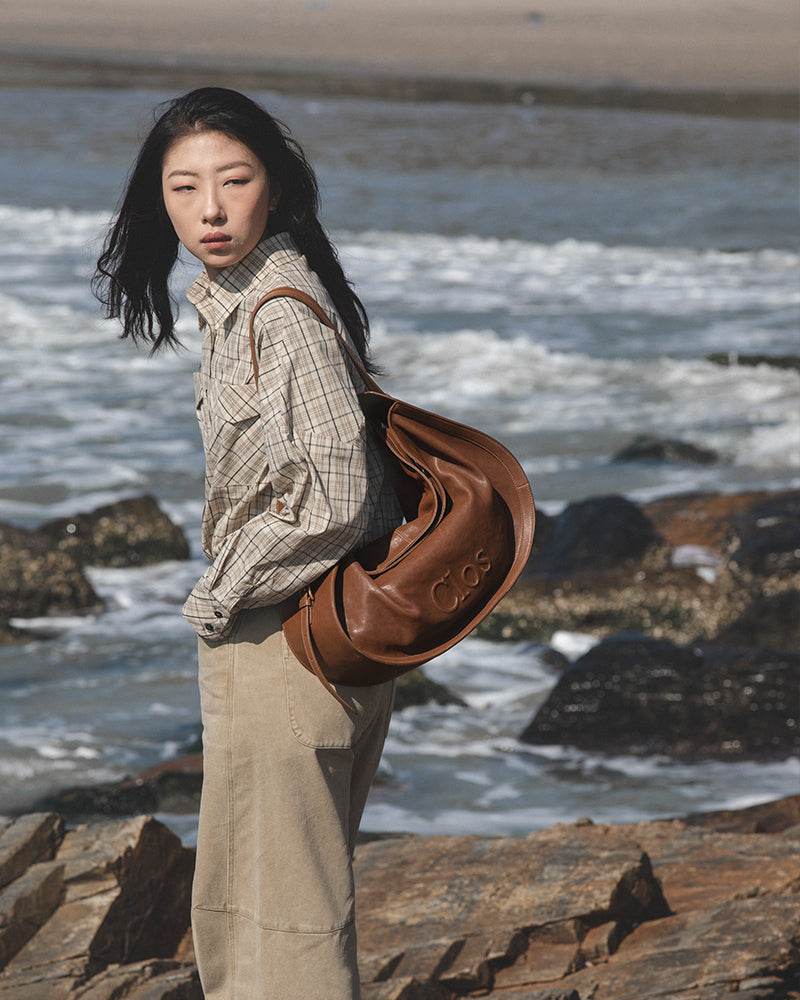 CarryFree Series Large Vegetable-Tanned Lambskin Hobo Bag