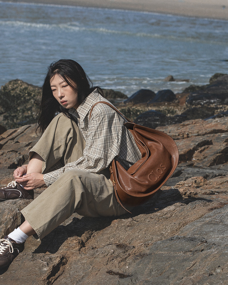 CarryFree Series Large Vegetable-Tanned Lambskin Hobo Bag