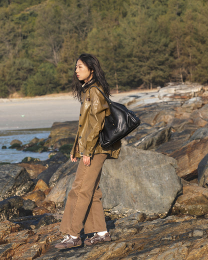 Coda Series Large Vegetable-Tanned Sheepskin Hobo Bag
